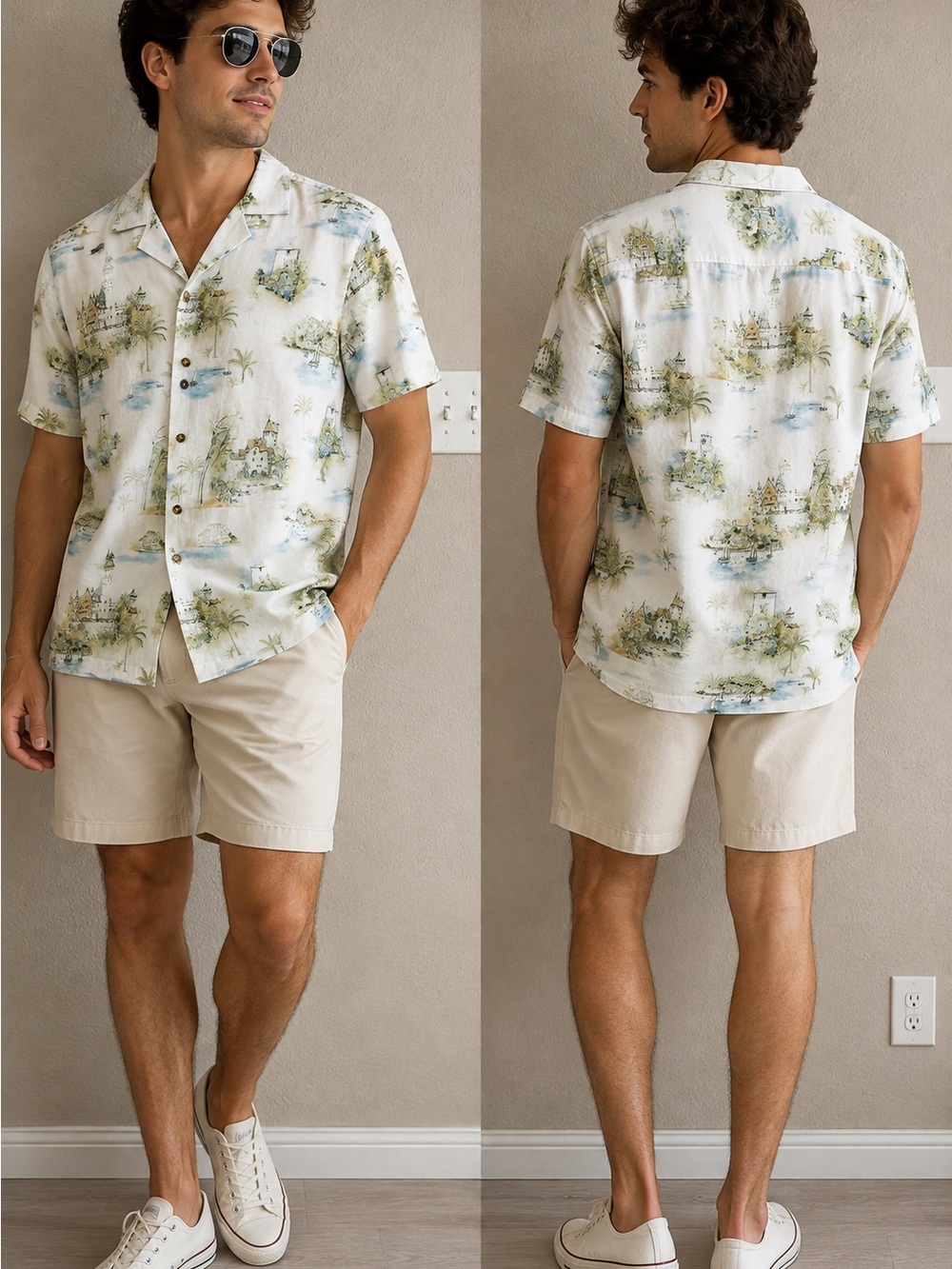 Paisley & Gray Cream Shirt with Green and Blue Scenic Print
